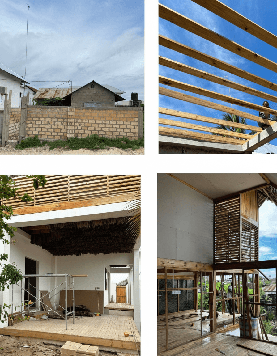 Construction process showing before and during phases